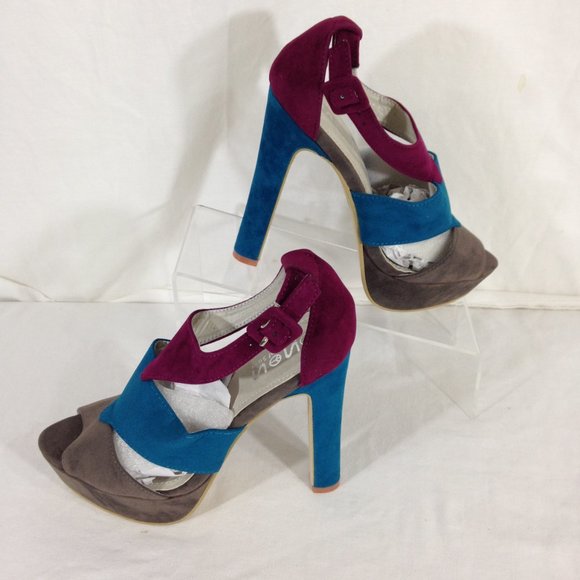 Shoes Of Soul-Final Price- Platform Heels Size 7 Grey/Teal/Berry - Picture 2 of 11